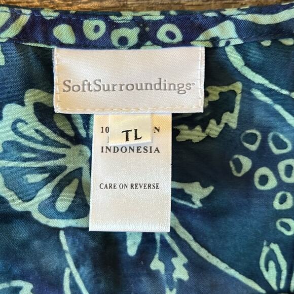 Soft Surroundings Cold Shoulder Tropical Batik Print Maxi Dress Floral Blue L - Picture 7 of 11